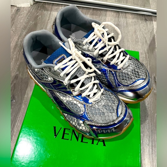 Bottega Veneta Metallic Silver and Blue Sneakers - Picture 1 of 8